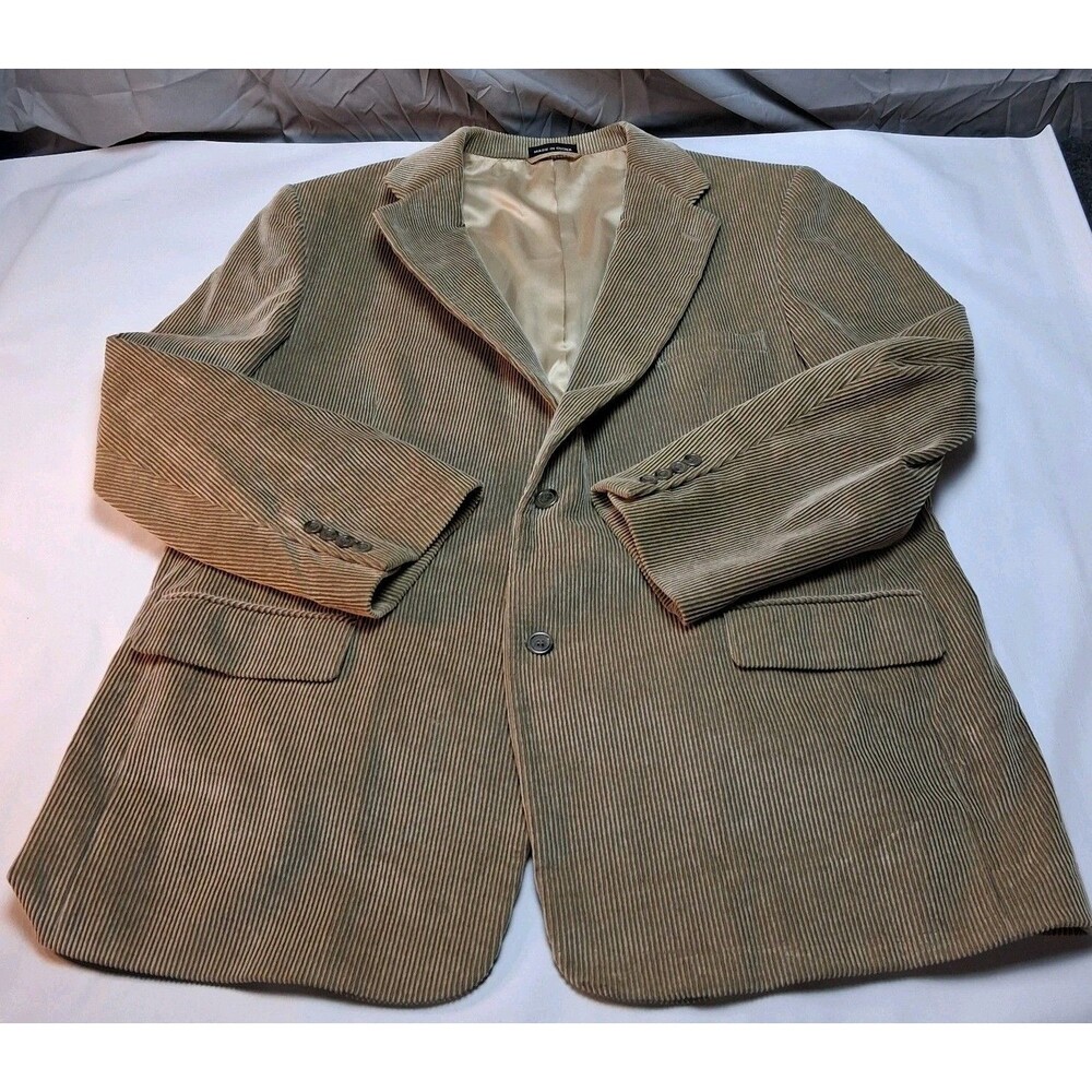 VTG‎ Statements Men Wide Wale Corduroy Blazer Jacket Tan Khaki Dark Academia 48R